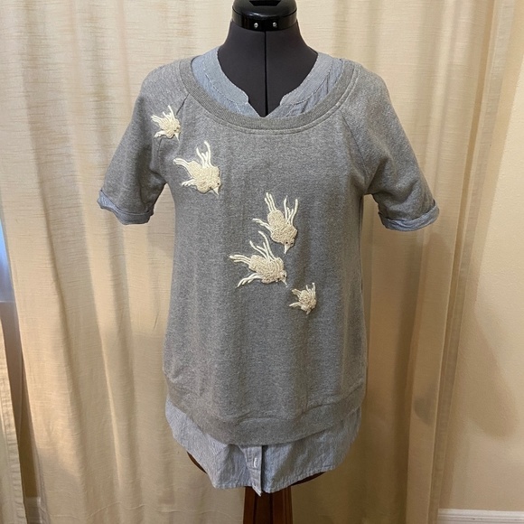 Anthropologie Tops - Anthropologie Floreat Flutter Bird Cotton Short Sleeve Sweatshirt Size Small